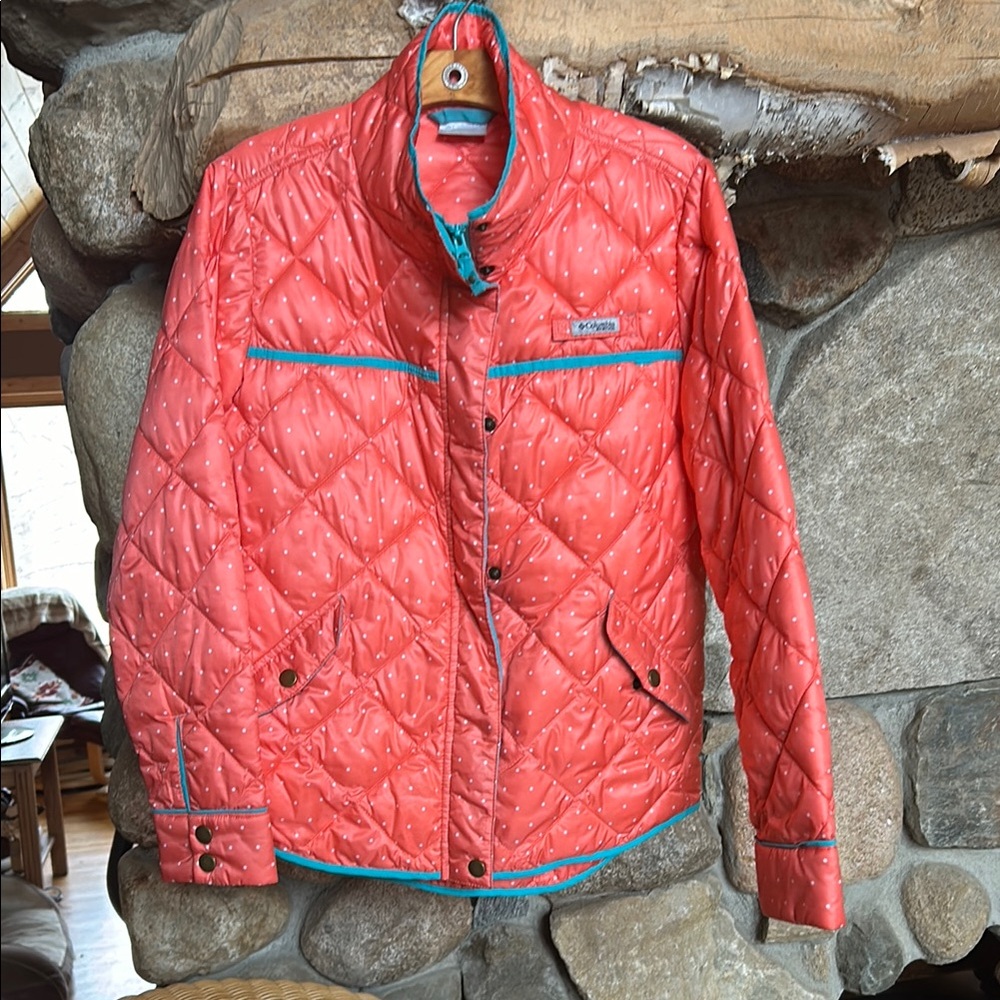 Women's Coral and white polka dot Quilted Jacket
